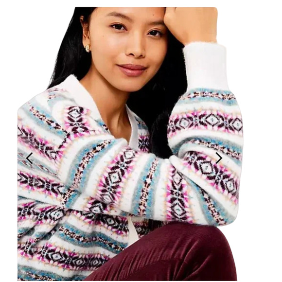 NWT LOFT Ivory Fair Isle Relaxed Button Front Cardigan Sweater - Picture 4 of 9